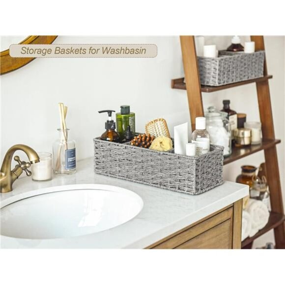 3-Section Wicker Baskets for Shelves,Hand-Woven Round Paper Rope Storage Baskets - Picture 3 of 8